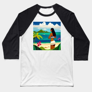 Hula Girl Hawaiian Luau Impressionist Painting Hawaii Island Floral Baseball T-Shirt